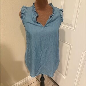 LC Lauren Conrad Light Blue Ruffle Blouse